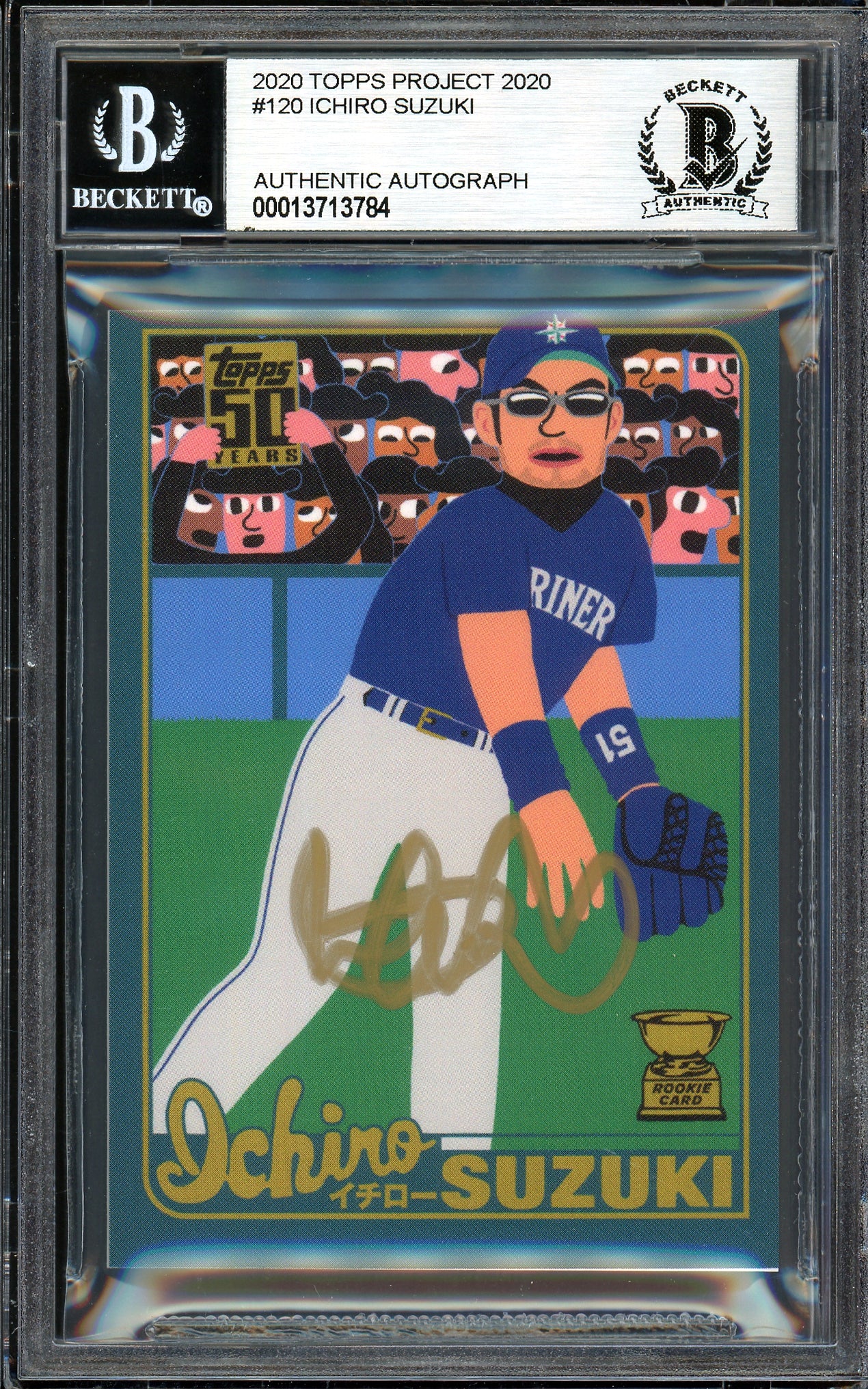 Ichiro Suzuki Autographed Topps Project 2020 Keith Shore Card #120 Seattle Mariners Gold #1/5 Beckett BAS #13713784