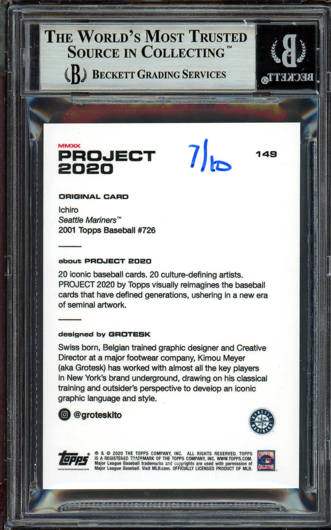 Ichiro Suzuki Autographed Topps Project 2020 Grotesk Card #149 Seattle Mariners Black #/10 Beckett BAS Stock #201101