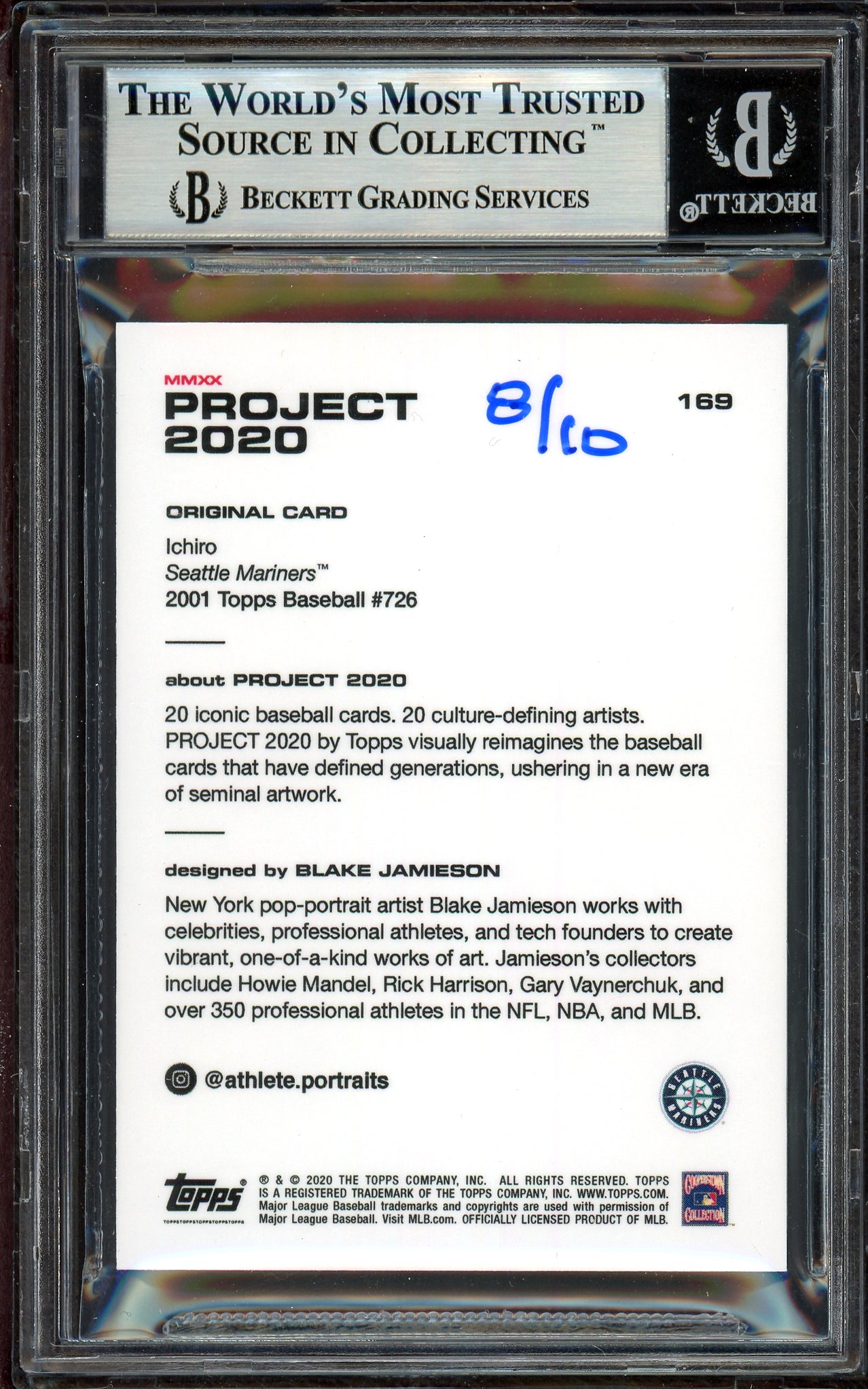 Ichiro Suzuki Autographed Topps Project 2020 Blake Jamieson Card #169 Seattle Mariners Lime Green #8/10 Beckett BAS #13714093
