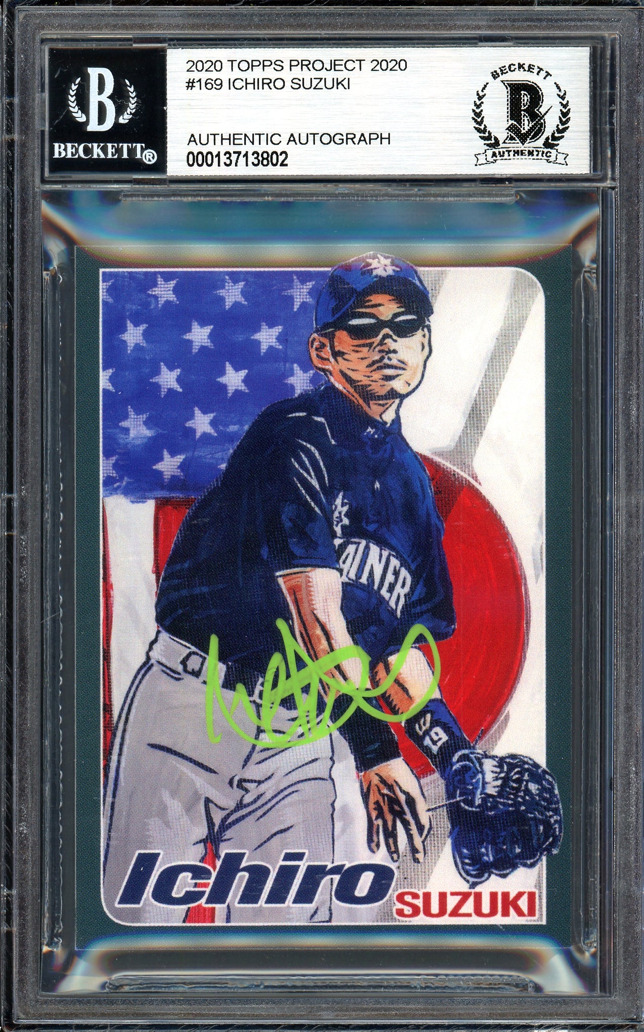 Ichiro Suzuki Autographed Topps Project 2020 Blake Jamieson Card #169 Seattle Mariners Lime Green #7/10 Beckett BAS #13713802
