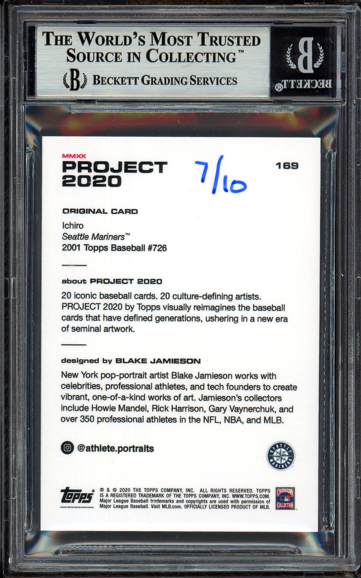 Ichiro Suzuki Autographed Topps Project 2020 Blake Jamieson Card #169 Seattle Mariners Lime Green #7/10 Beckett BAS #13713802