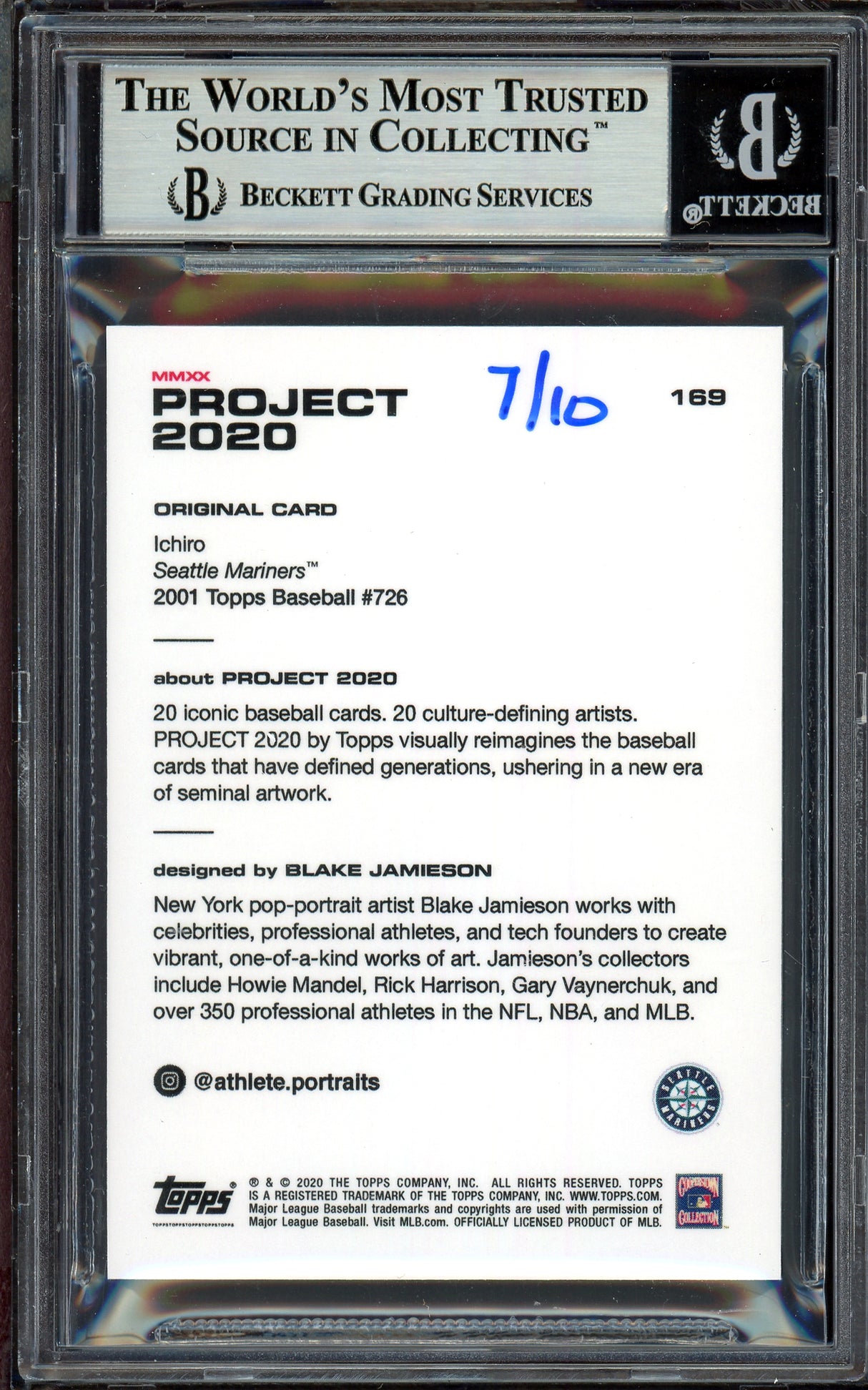 Ichiro Suzuki Autographed Topps Project 2020 Blake Jamieson Card #169 Seattle Mariners Teal #7/10 Beckett BAS #13713808