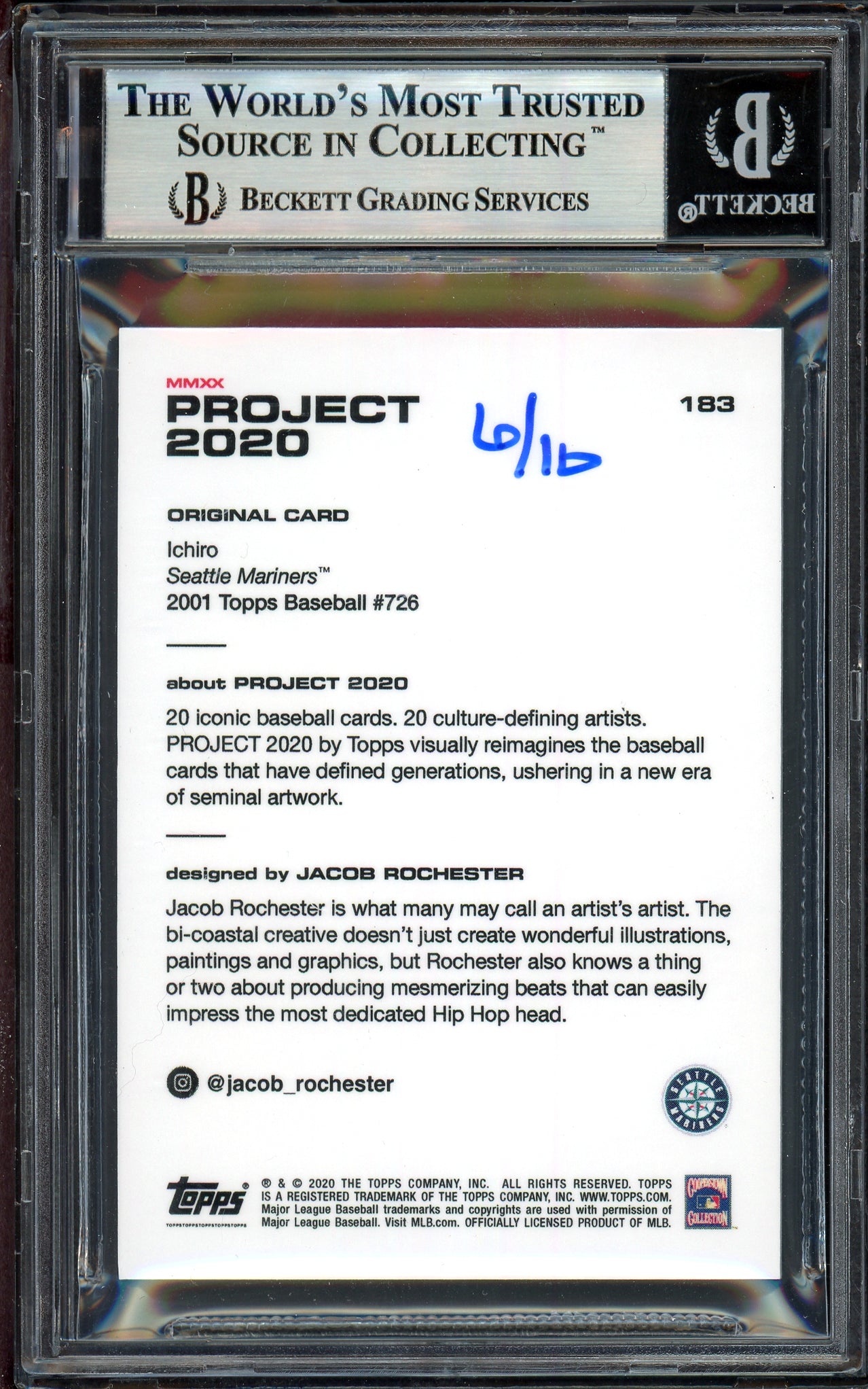 Ichiro Suzuki Autographed Topps Project 2020 Jacob Rochester Card #183 Seattle Mariners Lime Green #6/10 Beckett BAS #13713826