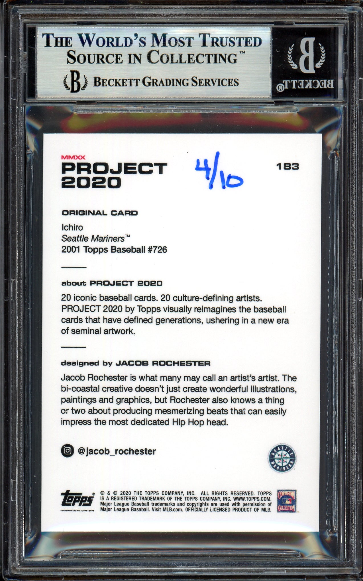 Ichiro Suzuki Autographed Topps Project 2020 Jacob Rochester Card #183 Seattle Mariners Black #4/10 Beckett BAS #13714097