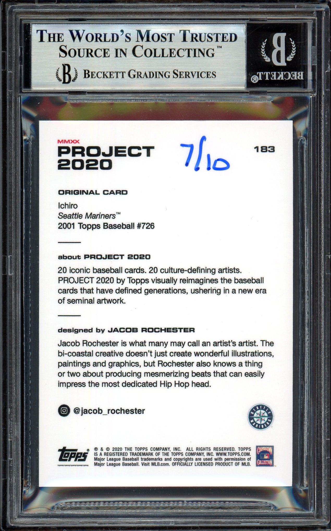 Ichiro Suzuki Autographed Topps Project 2020 Jacob Rochester Card #183 Seattle Mariners Gold #7/10 Beckett BAS #13713838