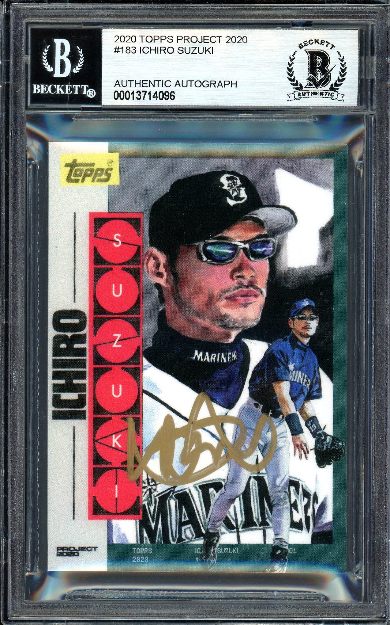 Ichiro Suzuki Autographed Topps Project 2020 Jacob Rochester Card #183 Seattle Mariners Gold #3/10 Beckett BAS #13714096