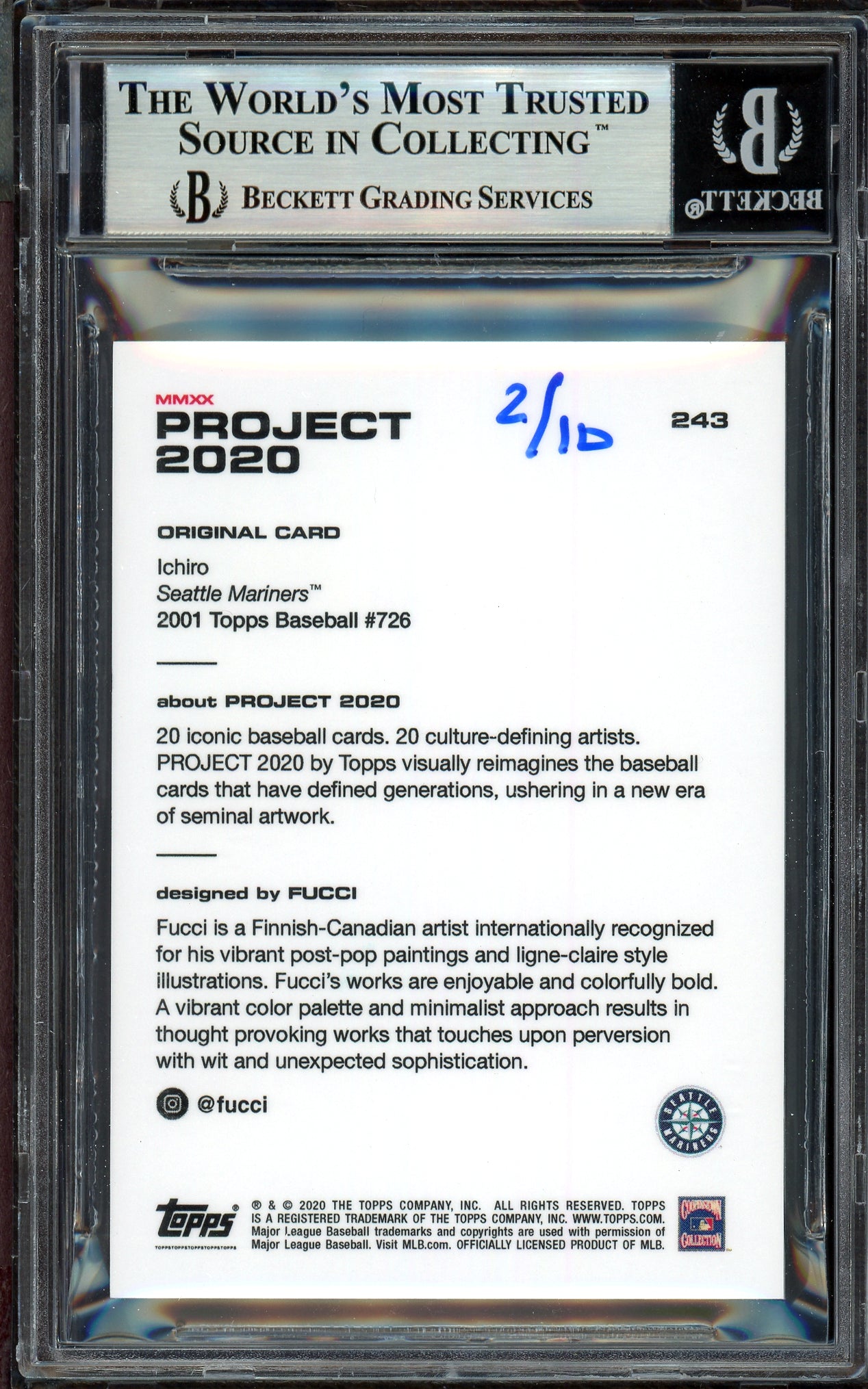 Ichiro Suzuki Autographed Topps Project 2020 Fucci Card #243 Seattle Mariners Teal #/10 Beckett BAS Stock #201125