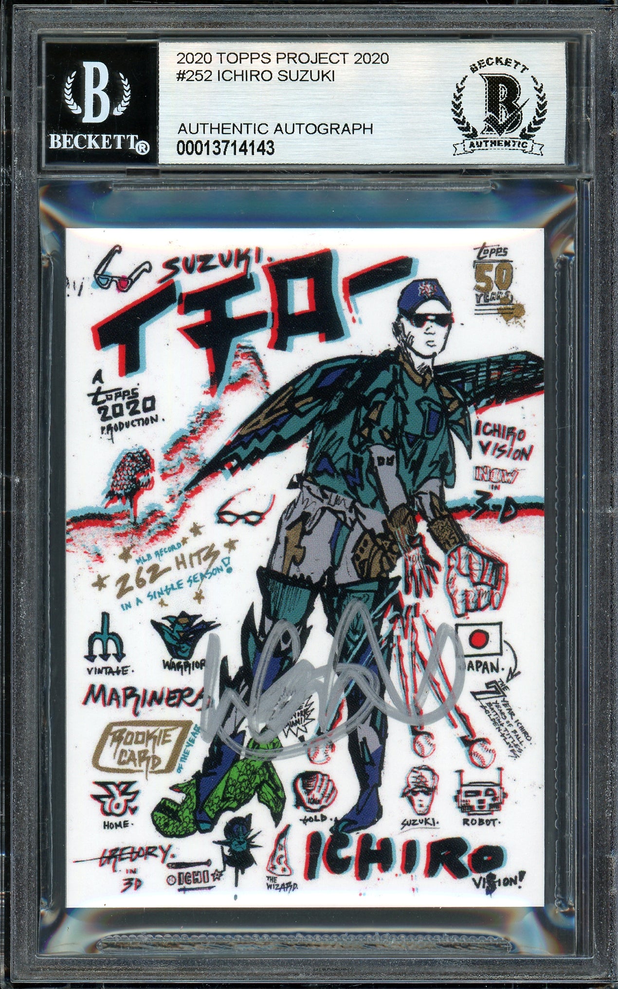 Ichiro Suzuki Autographed Topps Project 2020 Gregory Siff Card #252 Seattle Mariners Silver #1/1 Beckett BAS #13714143