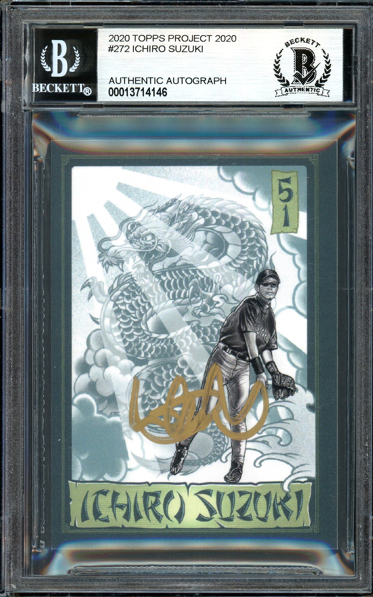 Ichiro Suzuki Autographed Topps Project 2020 Mister Cartoon Card #272 Seattle Mariners Gold #/10 Beckett BAS Stock #201131