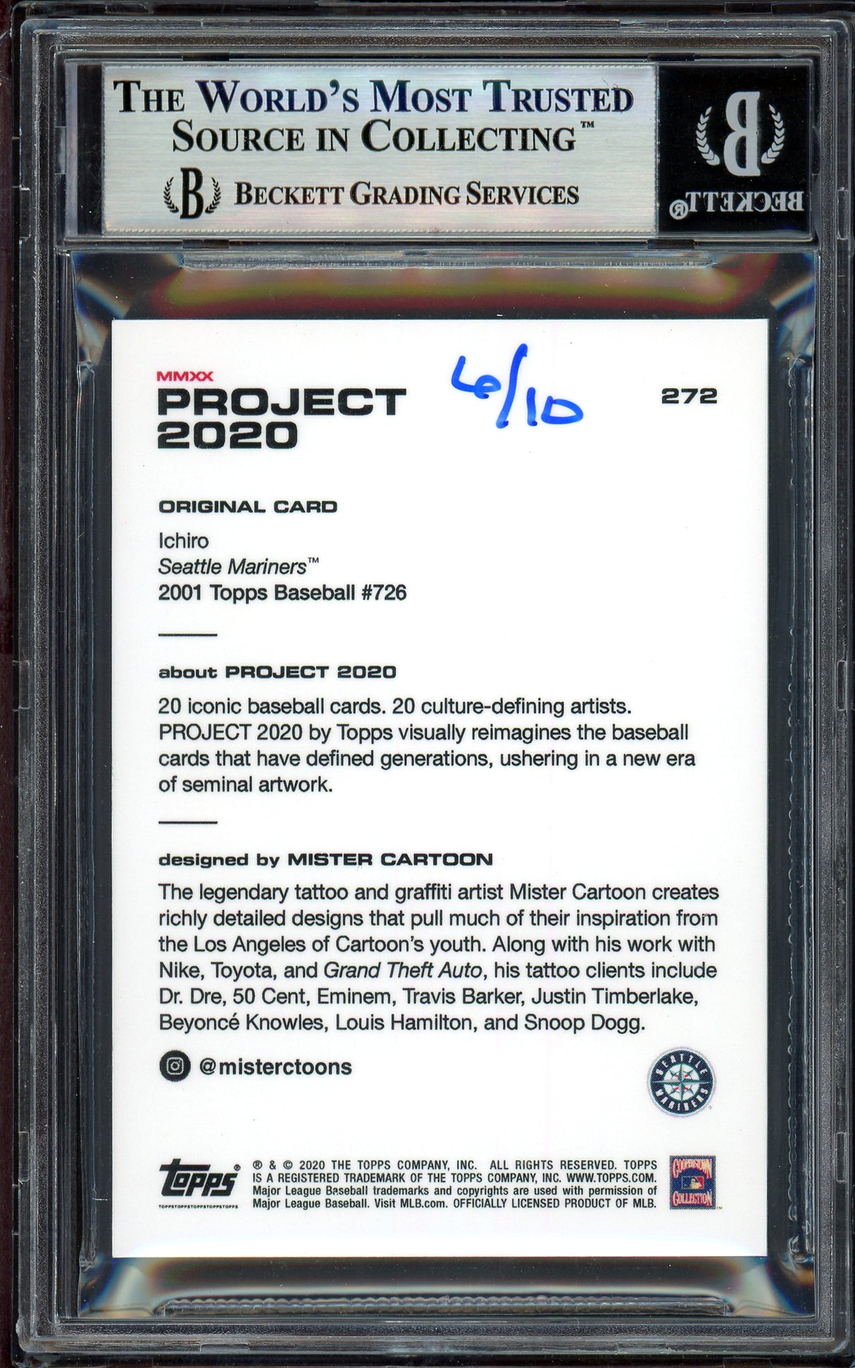 Ichiro Suzuki Autographed Topps Project 2020 Mister Cartoon Card #272 Seattle Mariners Gold #/10 Beckett BAS Stock #201131