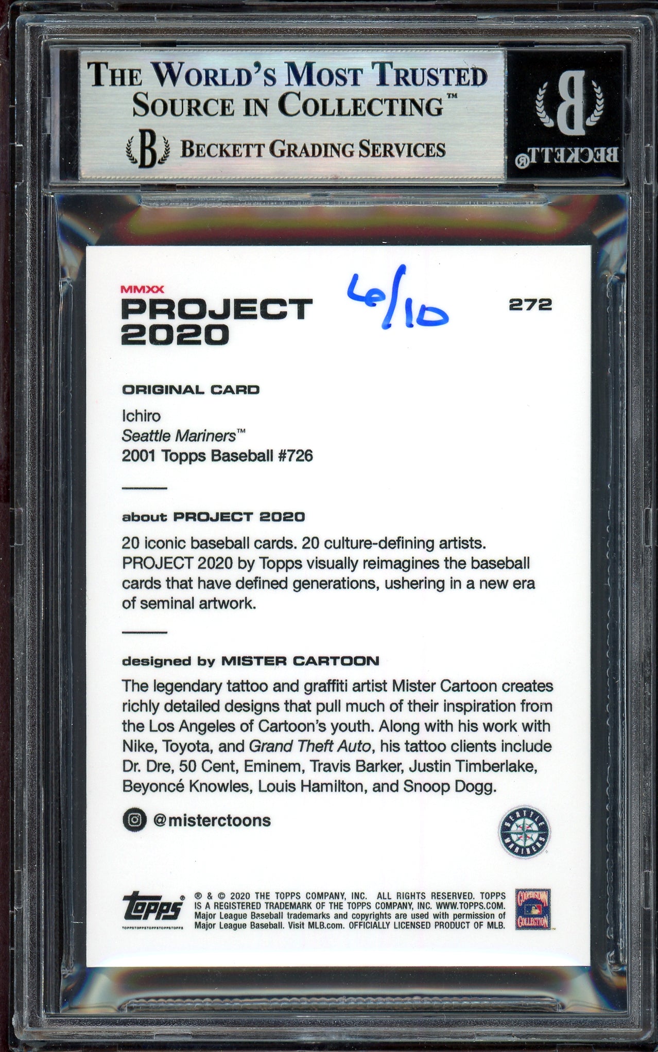 Ichiro Suzuki Autographed Topps Project 2020 Mister Cartoon Card #272 Seattle Mariners Gold #/10 Beckett BAS Stock #201131