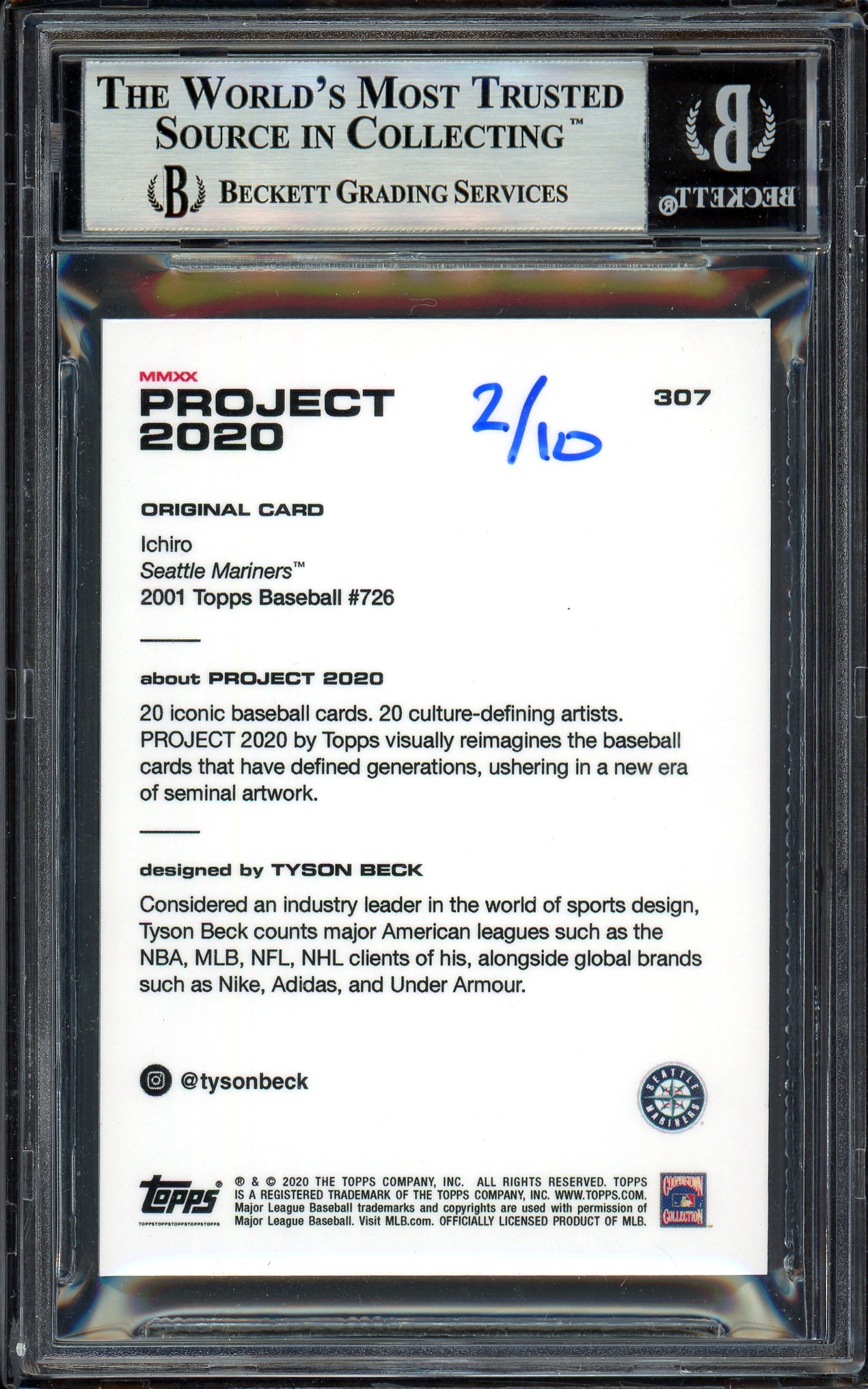 Ichiro Suzuki Autographed Topps Project 2020 Tyson Beck Card #307 Seattle Mariners Black #2/10 Beckett BAS #13714171