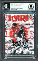 Ichiro Suzuki Autographed Topps Project 2020 Andrew Thiele Card #319 Seattle Mariners Black #4/10 Beckett BAS #13714184