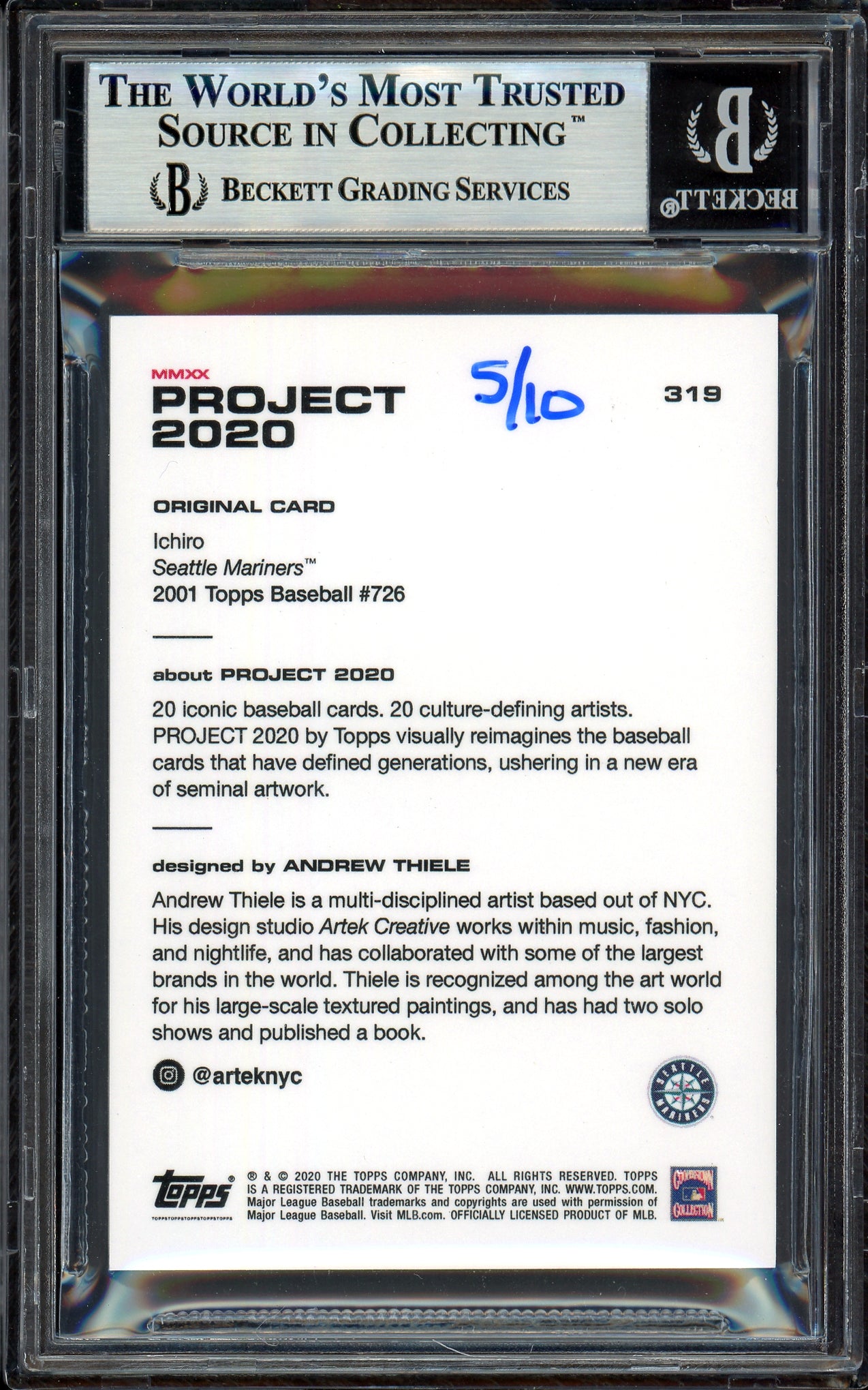 Ichiro Suzuki Autographed Topps Project 2020 Andrew Thiele Card #319 Seattle Mariners Gold #5/10 Beckett BAS #13713874