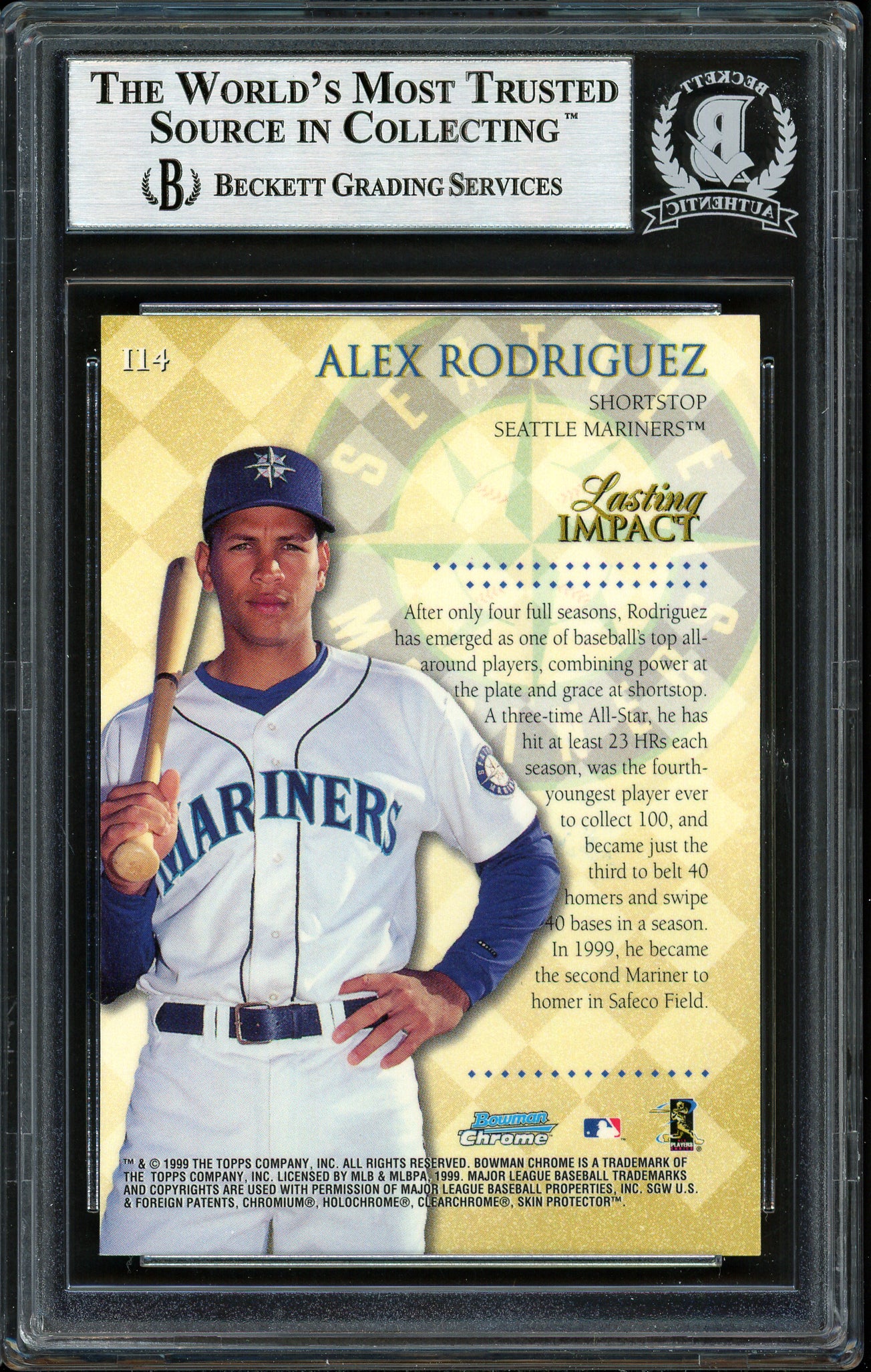 Alex Rodriguez Autographed 1999 Bowman Chrome Impact Card #I14 Seattle Mariners Beckett BAS #12410319