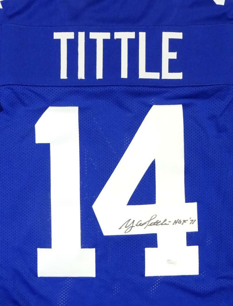 Y.A. Tittle Autographed Blue Pro Style Jersey W/ HOF- JSA W Authenticated *M4