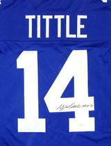 Y.A. Tittle Autographed Blue Pro Style Jersey W/ HOF- JSA W Authenticated *M4