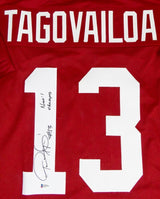 Tua Tagovailoa Signed Red College Style Jersey w/ Natl Champs- Beckett W Auth *1