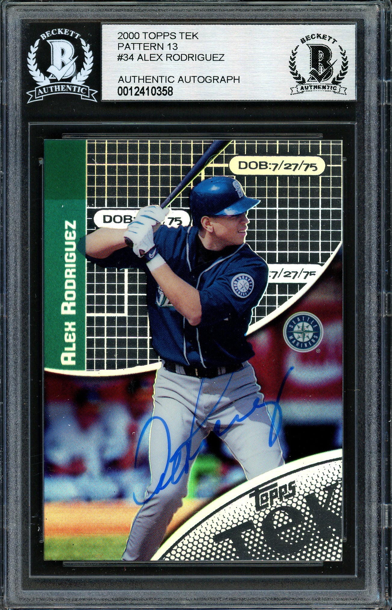 Alex Rodriguez Autographed 2000 Topps Tek Card #34-13 Seattle Mariners Beckett BAS #12410358