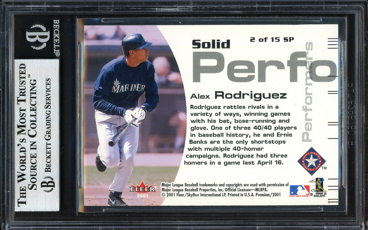Alex Rodriguez Autographed 2001 Fleer Premium Solid Performers Card #SP2 Texas Rangers Beckett BAS #12410378