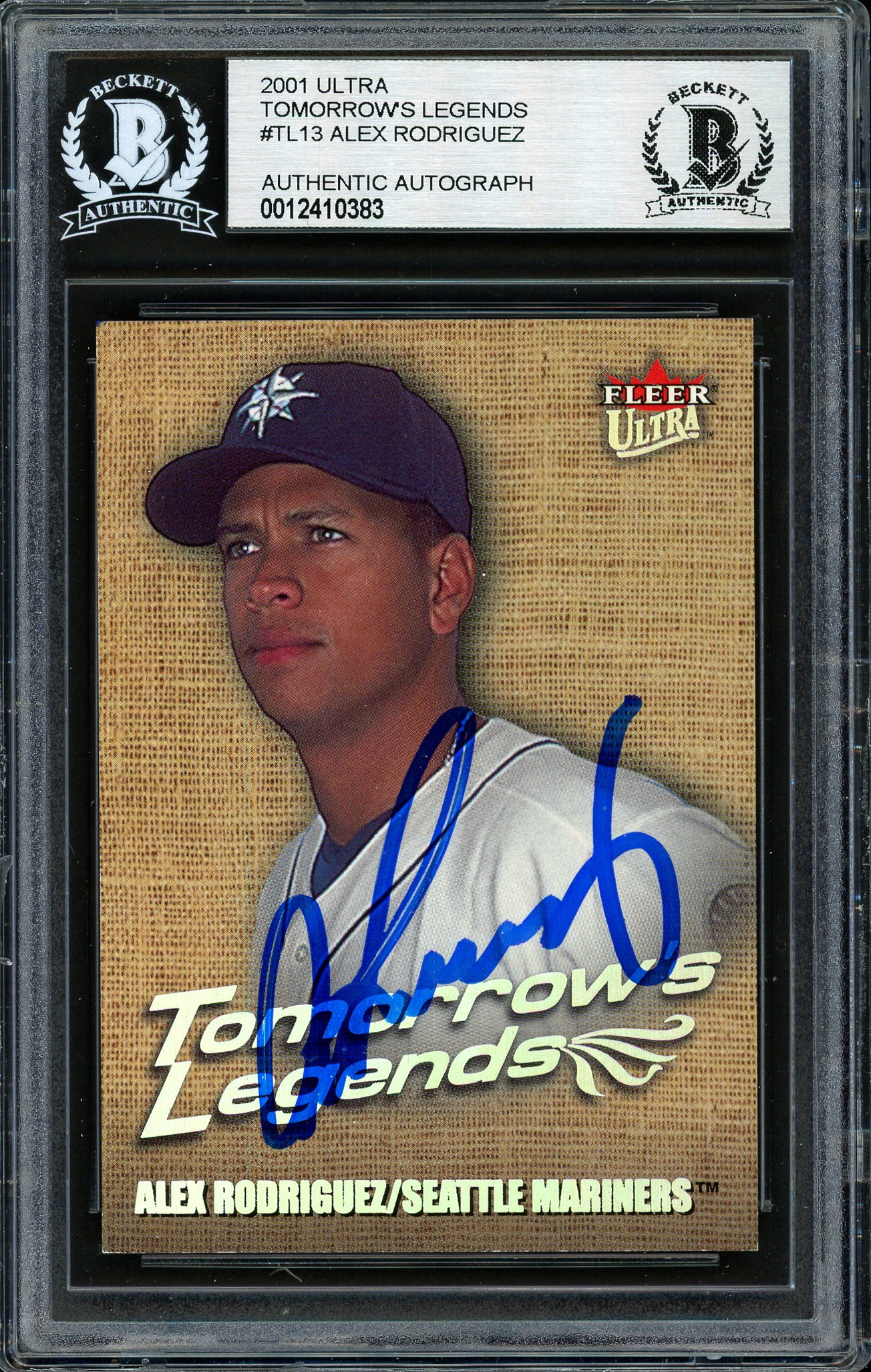 Alex Rodriguez Autographed 2001 Fleer Ultra Tomorrows Legends Card #13 Seattle Mariners Beckett BAS #12410383
