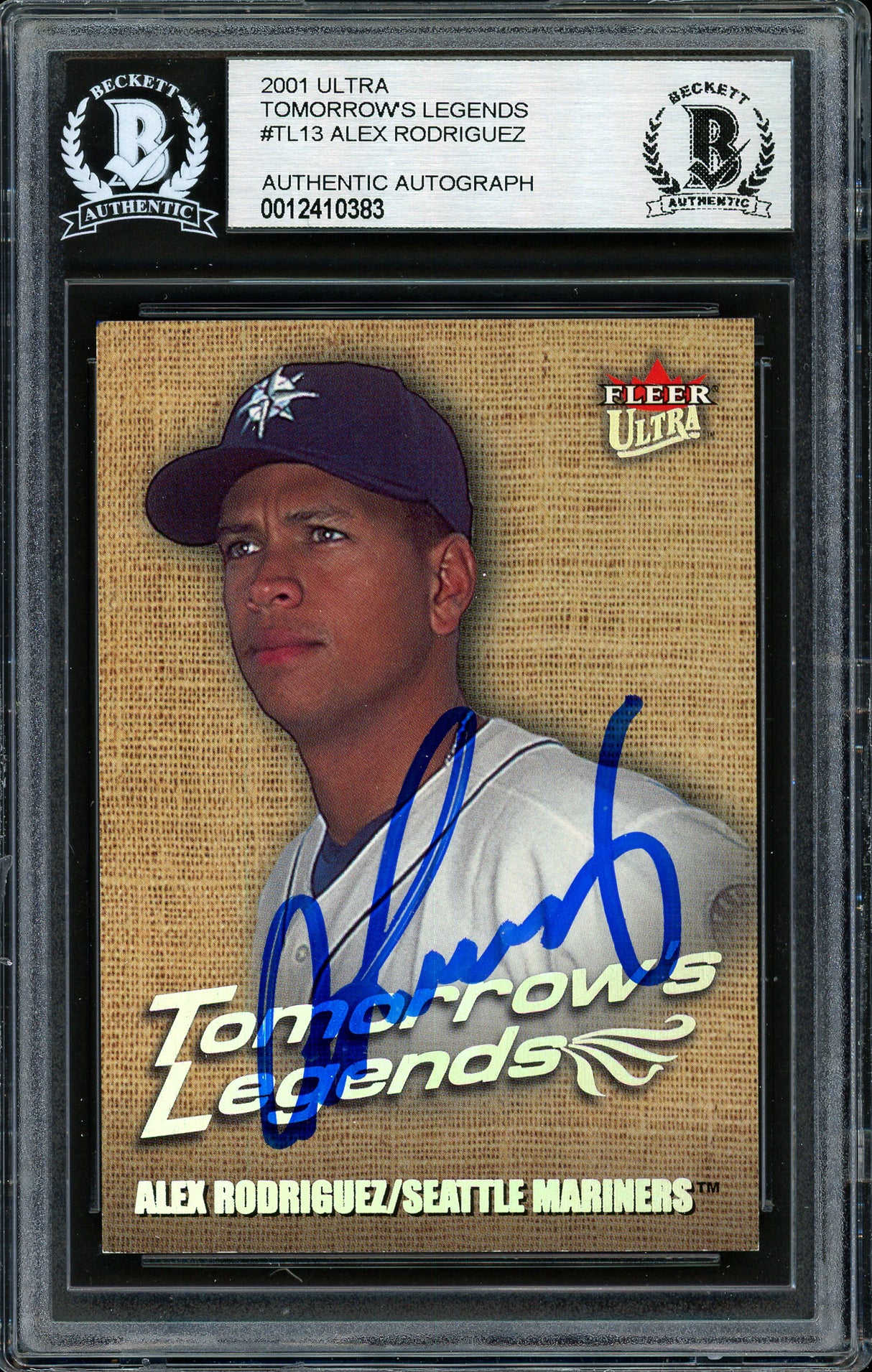 Alex Rodriguez Autographed 2001 Fleer Ultra Tomorrows Legends Card #13 Seattle Mariners Beckett BAS #12410383