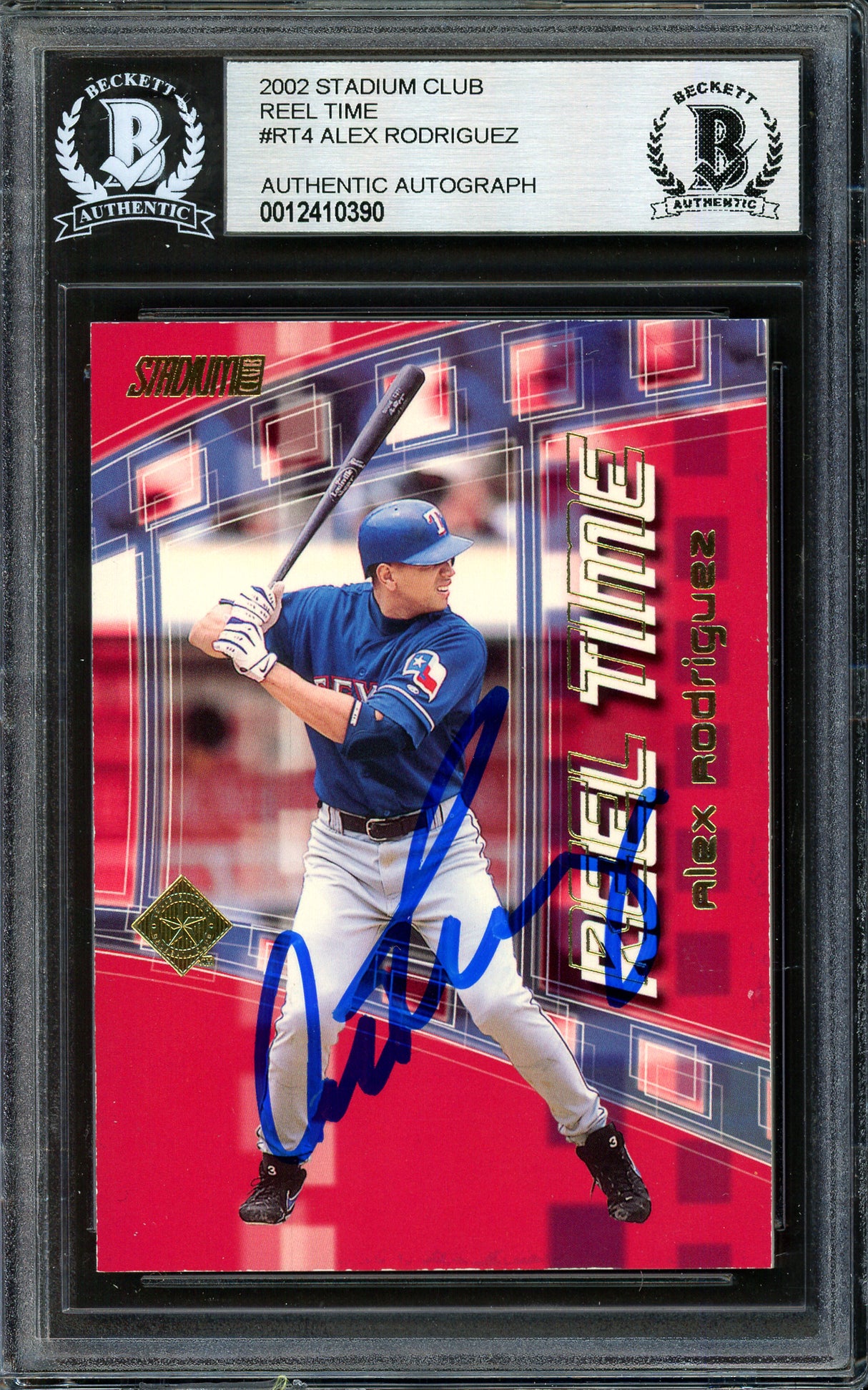 Alex Rodriguez Autographed 2001 Stadium Club Reel Time Card #RT4 Texas Rangers Beckett BAS #12410390