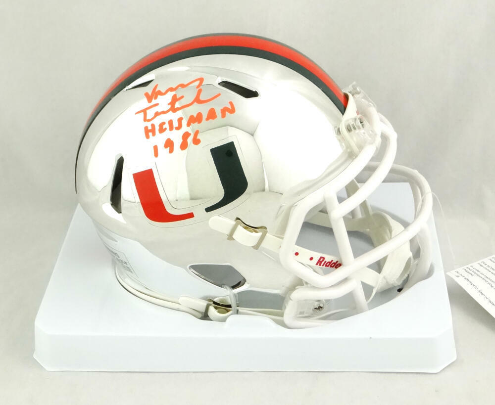 Vinny Testaverde Signed Hurricanes Chrome Speed Mini Helmet w/ Insc- JSA W Auth