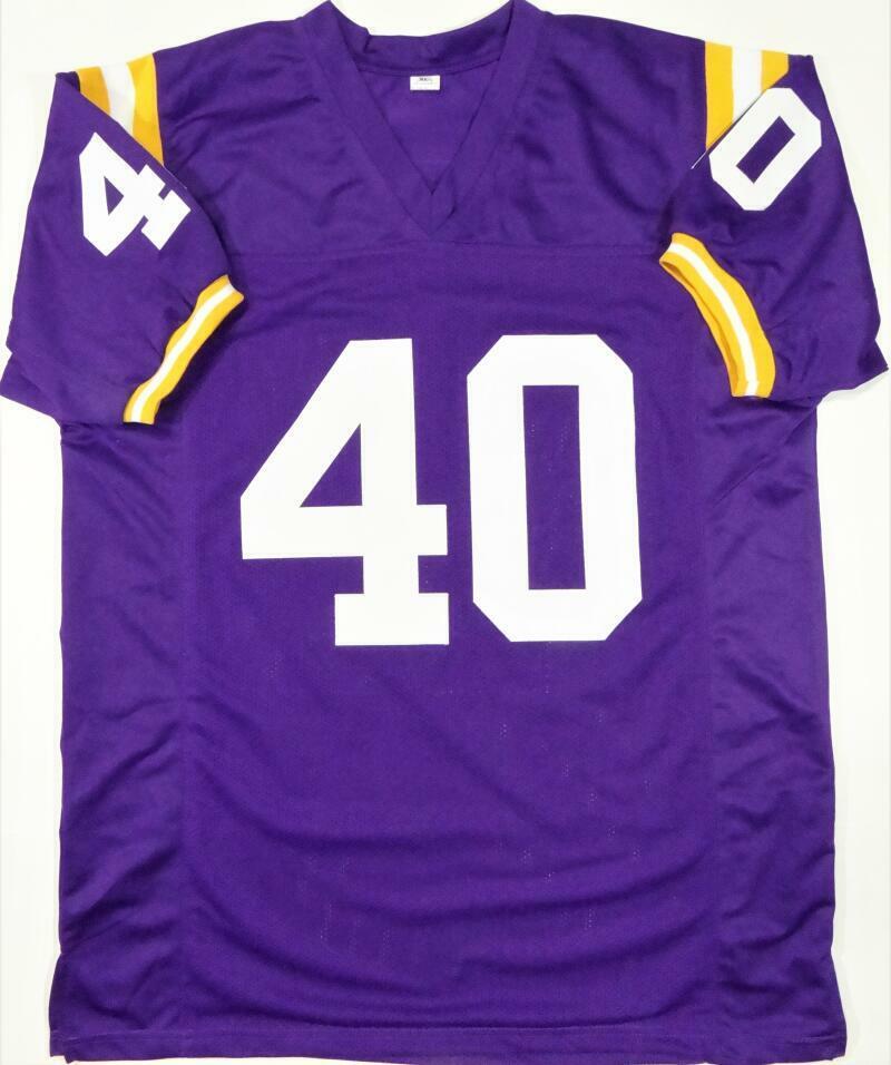 Devin White Signed Purple College Style Jersey w/Geaux Tigers- Beckett W Auth *4