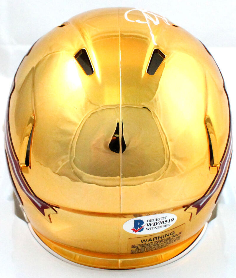 Deion Sanders Autographed FSU Chrome Speed Mini Helmet - Beckett W Auth *White