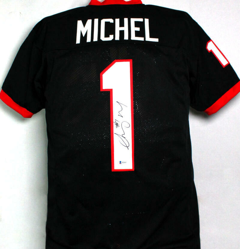 Sony Michel Autographed Black College Style Jersey - Beckett W Auth *1