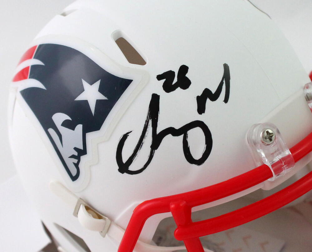 Sony Michel Autographed Patriots Flat White Mini Helmet - Beckett W Auth *Black