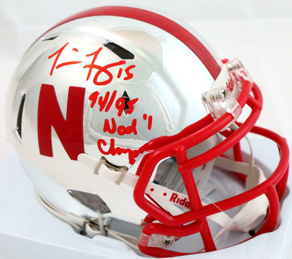 Tommie Frazier Sugned Nebraska Chrome Mini Helmet w/ Insc- Beckett W Auth *Red
