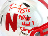 Tommie Frazier Sugned Nebraska Chrome Mini Helmet w/ Insc- Beckett W Auth *Red