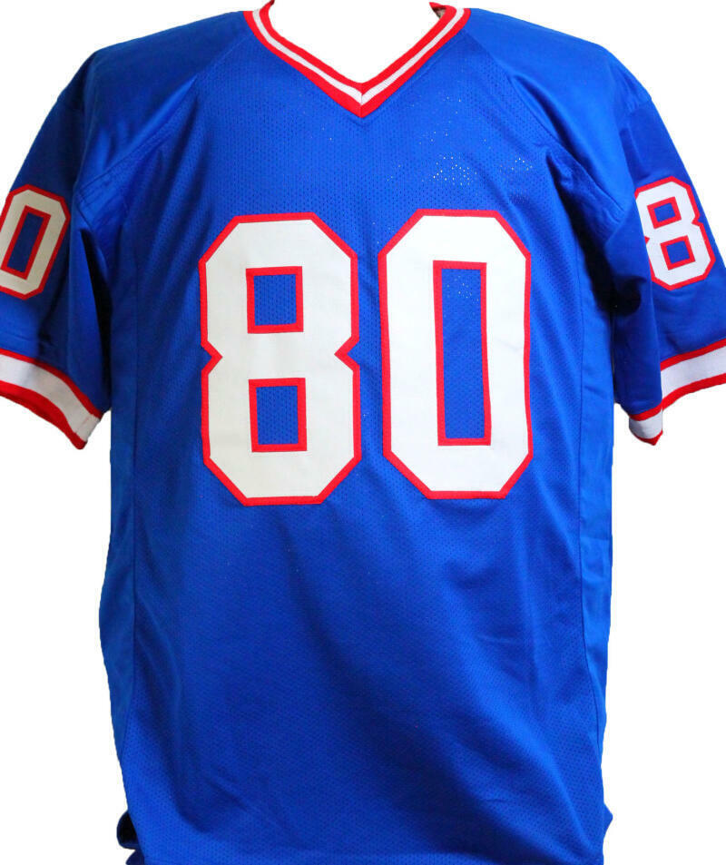 Eric Moulds Autographed Blue Pro Style Jersey W/ Insc- Beckett W *Black