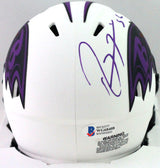 Ray Lewis Autographed Baltimore Ravens Lunar Mini Helmet- Beckett W *Purple