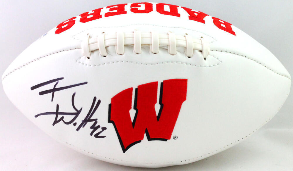 T.J. Watt Autographed Wisconsin Badgers Logo Football- Beckett W *Black