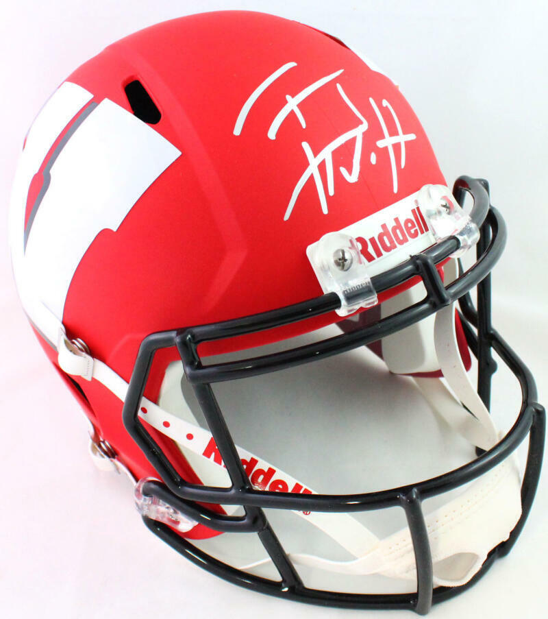 T.J. Watt Autographed Wisconsin Badgers Amp Speed F/S Helmet- Beckett W *Silver
