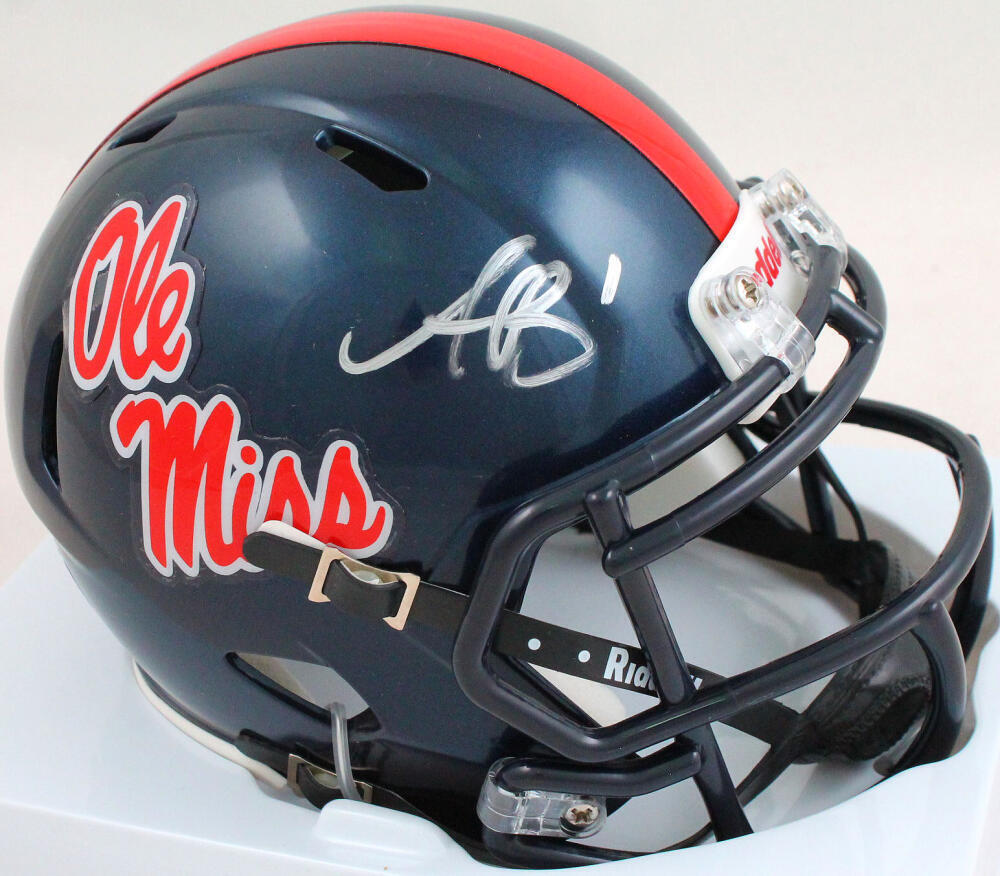 AJ Brown Autographed Ole Miss Speed Navy Mini Helmet- Beckett W Hologram