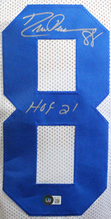 Drew Pearson Autographed White Pro Style Jersey w/ HOF- Beckett W *Silver