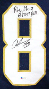 Chase Claypool Autographed Navy College Style Jersey w/ PLACT- Beckett W *Black