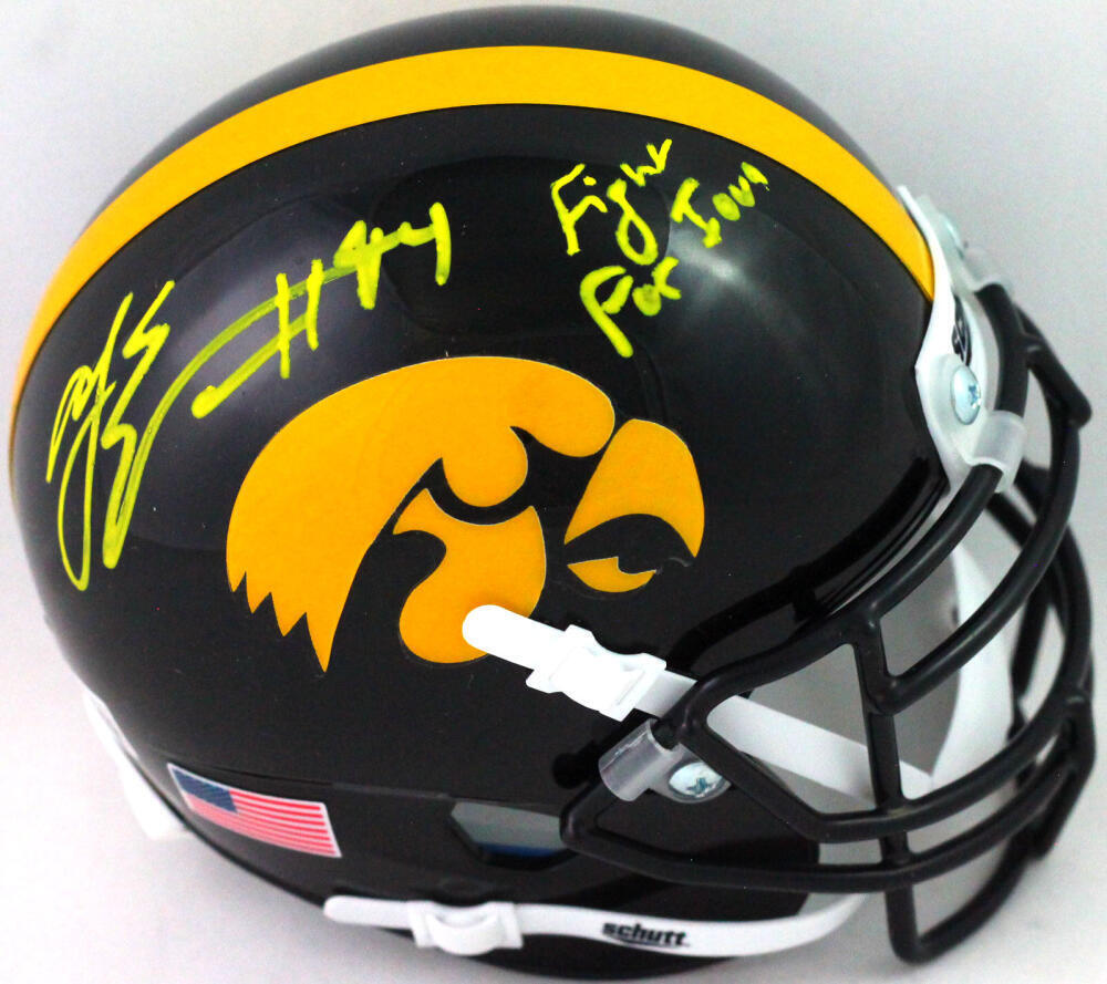AJ Epenesa Autographed Iowa Hawkeyes Schutt Mini Helmet- Beckett W *Yellow