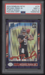 2024 Donruss Optic Michael Penix Jr Purple Shock #279 Red Auto PSA 9 AUTO 10 RC