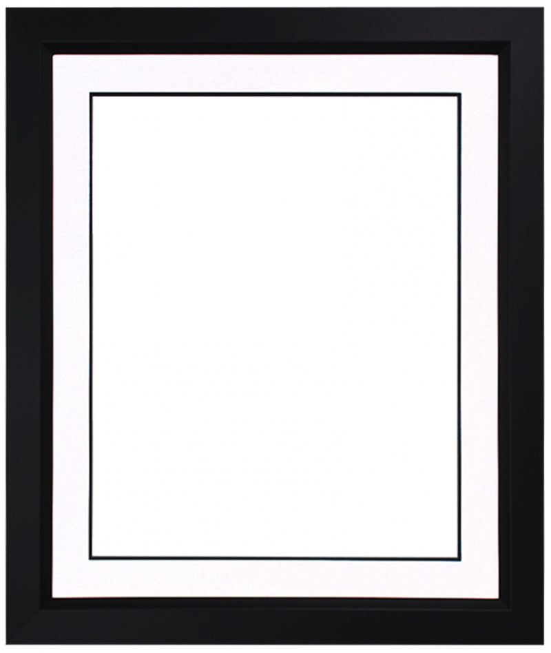 Custom DIY Frame for 8x10, 11x14, or 16x20 Photo - Premium Black 2" Frame with White/Black Double Matting