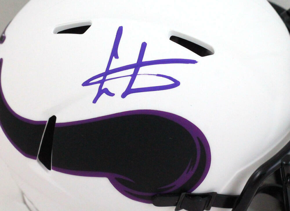 Cris Carter Autographed Vikings Lunar Speed Mini Helmet- JSA W *Purple