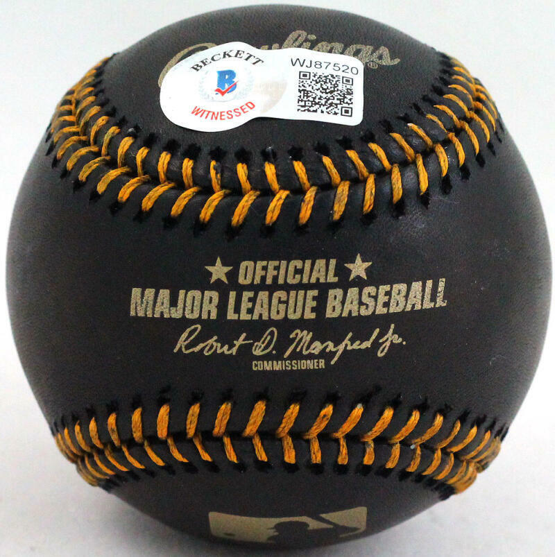 Ronald Acuna Autographed Black Rawlings OML Baseball- Beckett W *Silver