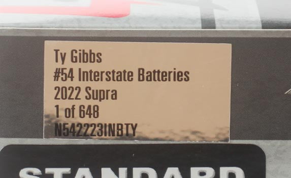 Ty Gibbs Signed 2022 #54 Interstate Batteries 1:24 Diecast Car (PA)