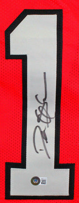 Deion Sanders Autographed Red W/ Black Pro Style Stat Jersey- Beckett Auth *U1