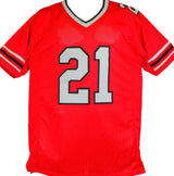 Deion Sanders Autographed Red W/ Black Pro Style Stat Jersey- Beckett Auth *U1