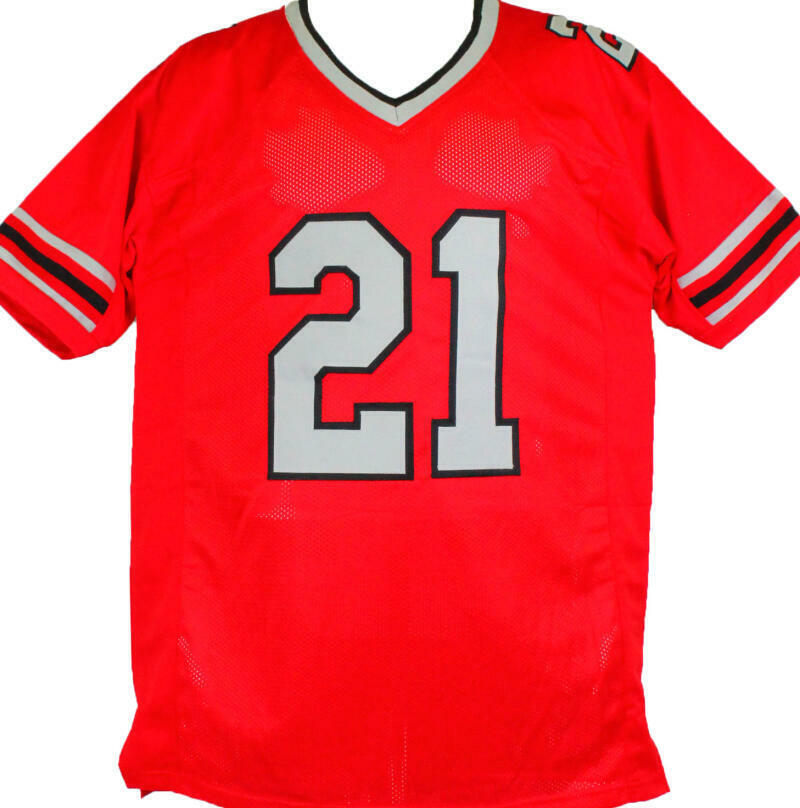 Deion Sanders Autographed Red W/ Black Pro Style Stat Jersey- Beckett Auth *U1